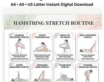 Hamstring Stretch PDF, Lower Body Flexibility Workout Poster for Women, Leg Flexibility & Mobility Routine, Daily Stretch Routines