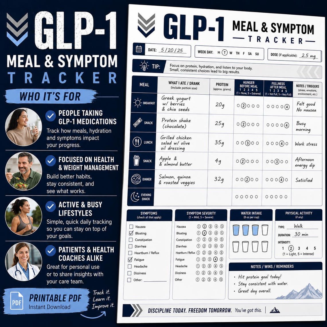 GLP1 Meal and Symptom Tracker Printable PDF | GLP1 Food Journal ...