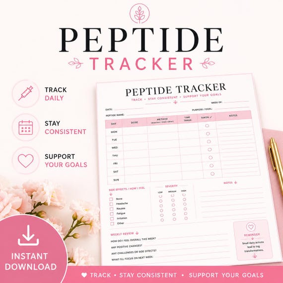 Peptide Tracker Printable | Injection Log & Dosage Tracker | GLP-1 Tracker | Supplement Wellness Planner | Daily Health Log | Instant Down