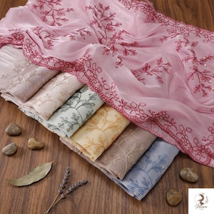 Écharpe hijab florale à sequins, châle élégant avec bordure en dentelle, foulard fluide et doux