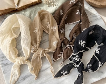 Florale Spitze Dreieck Haarschal - Baumwolle Leinen Boho Stirnband, Strand, lässige Styling