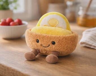 Egg Tart Plush Toy: Smiling Stuffed Cushion, Corduroy Legs, Jellycat Inspired