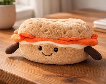 Burger Plush Toy, Smiling Soft Stuffed Food, Jellycat Inspired Collector Item