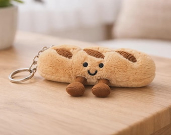 Jellycat Inspired Bread Plush Toy Keychain – Soft Beige Baguette Character