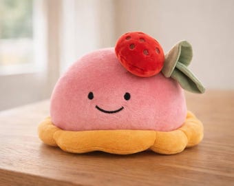 Jellycat Inspired Pink Strawberry Plush Toy: Smiling Fruit Stuffed Animal, Soft Cuddly Companion