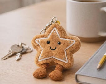 Jellycat Inspired Star Plush Toy Keychain: Soft, Smiling, Brown, Nursery Decor