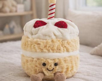 Jellycat Inspired Cake Plush Toy: Soft Stuffed Dessert with Strawberry Details (20cm)