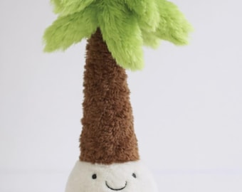 Palm Tree Plush Toy: Smiling Face, Fluffy Leaves, Textured Trunk, Nursery Decor