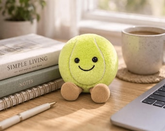 Tennis Ball Inspired Plush Toy: Soft Stuffed Animal, Smiling Face, Corduroy Feet
