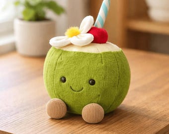 Jellycat Inspired Coconut Drink Plush Toy: Smiling Fruit Character, Soft Cuddly Decor