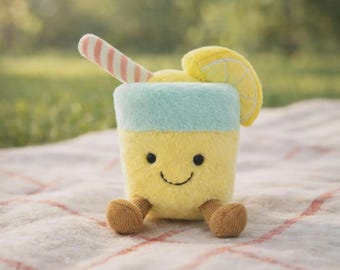 Jellycat Inspired Lemon Drink Plush Toy: Smiling Character Stuffed Animal (9 cm)