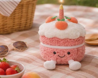 Jellycat Inspired Peach Cake Plush Toy: Soft Dessert Stuffed Animal, Nursery Decor
