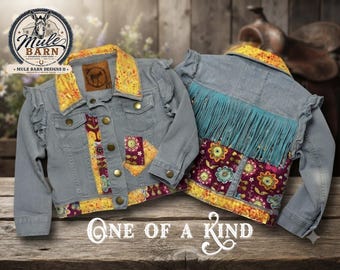Veste en jean pour enfant (taille 2T) avec franges turquoise