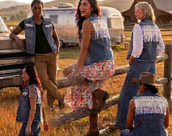 Veste en jean sans manches à franges - Petit