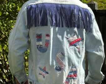 Veste en jean à franges bleues - Unisexe Medium