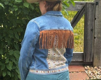 Veste en jean à franges marron