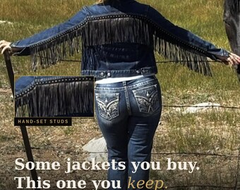Veste en jean à franges noires