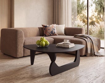 Wood Coffee Table, 39 Inch Walnut Finish Mid Century Modern Center Table, Solid Wood Geometric Living Room Accent Furniture for Office Decor