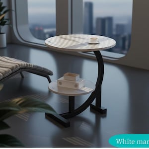 Round Coffee Table Wood & Metal Base, Small Modern Coffee Table, Black Accent Table, Living Room Furniture, Nightstand Decor