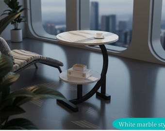 Round Coffee Table Wood & Metal Base, Small Modern Coffee Table, Black Accent Table, Living Room Furniture, Nightstand Decor