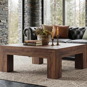 Square Coffee Table, Walnut Wood Coffee Table, Farmhouse Center Table, Living Room Accent Table, Rustic Cocktail Table
