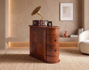 Walnut End Table with 2 Drawers, Narrow Side Table, Modern Wood Accent Table, Small Storage Table for Living Room Bedroom Entryway