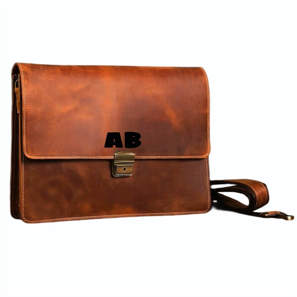 Boss Gift, Custom Leather Laptop Bag,Gift for Dad,Macbook Laptop Bag,Messenger Bag