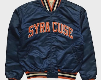 Syracuse Bomber Jacket Vintage Style Varsity Satin Coat Embroidered Fan Jacket Unisex Streetwear Outerwear