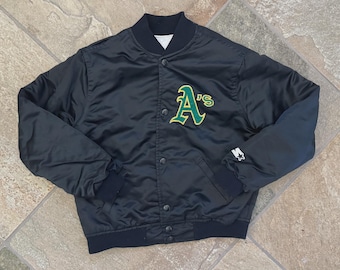Giacca bomber in raso degli Oakland Athletics, stile college retrò da baseball, abbigliamento per tifosi ricamato