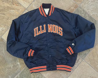 Giacca da college vintage Illinois Fighting Illini in raso – Bomber stile college retrò blu navy unisex