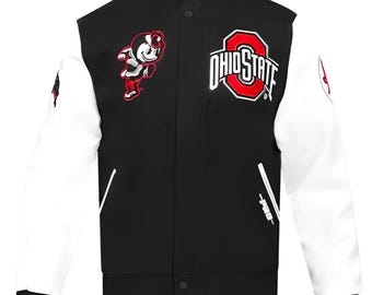 Giacca da college classica da uomo in lana dell'Ohio State University - Giacca letterman fatta a mano