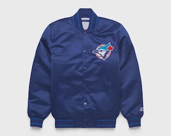Giacca Varsity in raso dei Toronto Blue Jays, giacca Letterman da baseball Royal