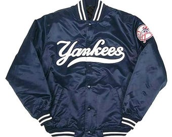 Giacca bomber unisex vintage in raso NY fatta a mano / stile college anni '90 ricamato / regalo per lui