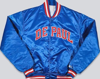 Giacca stile college anni '80 DePaul Blue Demons in raso fatta a mano / Bomber vintage universitario / Giacca retrò unisex