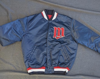Giacca da baseball bomber in raso blu navy dei Minnesota Twins