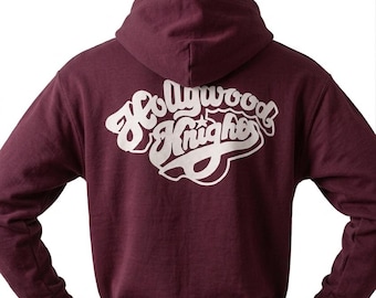 Felpa con cappuccio personalizzata Hollywood Knights color bordeaux, pullover fatto a mano ispirato a Tubby's, felpa retrò streetwear, regalo