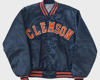 Giacca stile college vintage in raso dei Clemson Tigers dell'Università di Clemson – Bomber unisex in stile anni '80