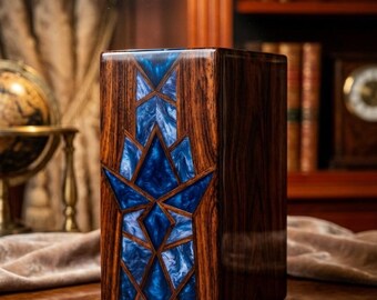 Caja de urna de madera y resina oceánica / Recuerdo conmemorativo hecho a mano para cenizas