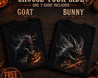 Creepy Halloween Animal Shirt | Demon Goat or Evil Rabbit Graphic Tee | Dark Farm Horror Gift | Hallowen Design Tshirt | Hallowen Couple Tee