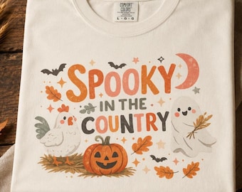 Spooky in the Country Shirt | Chicken Ghost and Pumpkin | Soft Halloween Farm Tee