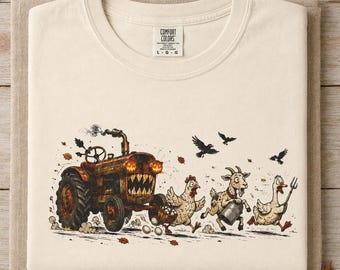 Halloween Tractor Shirt | Chasing Chicken Goat and Goose | Dark Farm Humor Tee