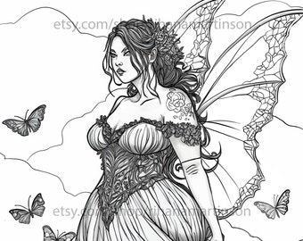 Gothic Fairy Printable Adult Coloring Book Page