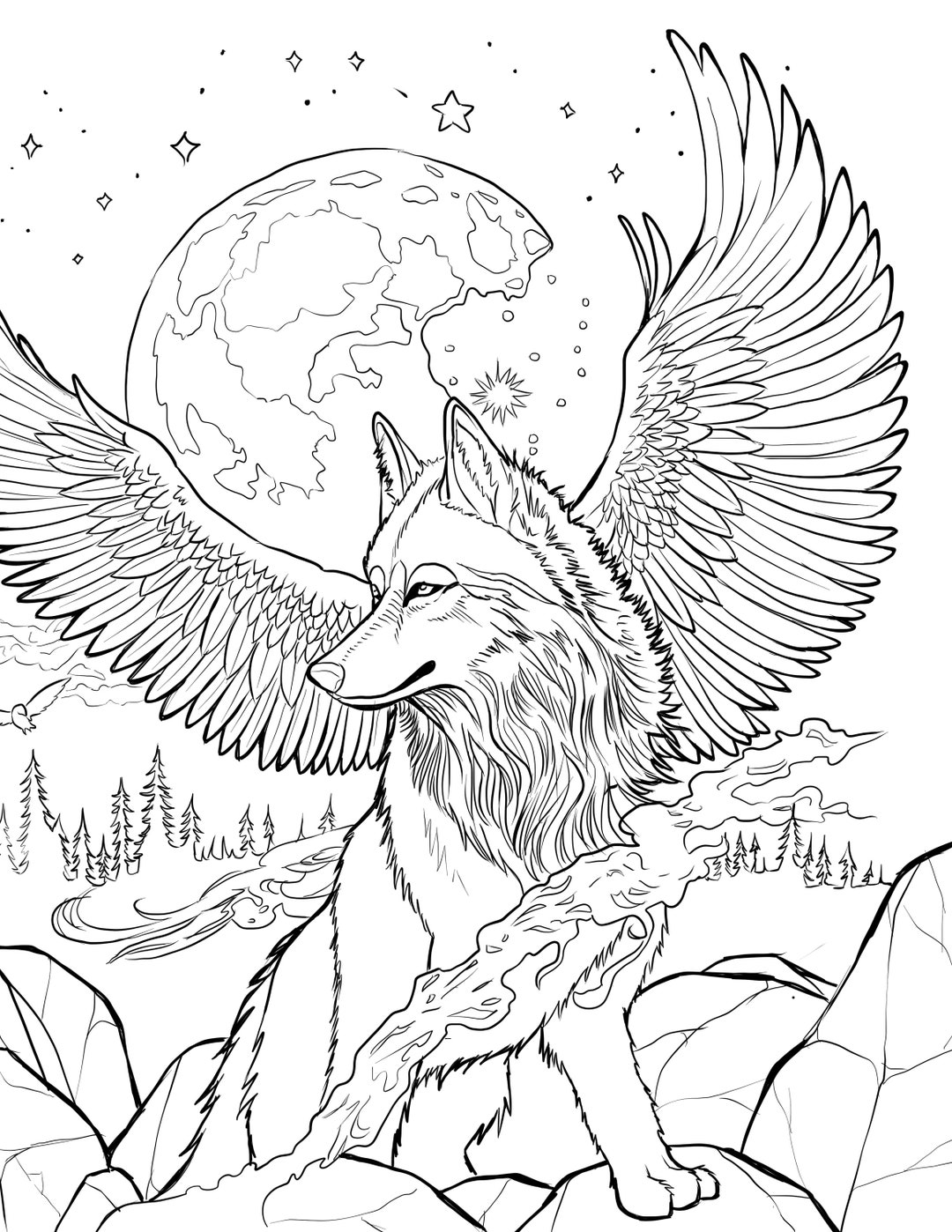 Celestial Wolf Adult Coloring Page Digital Download - Etsy