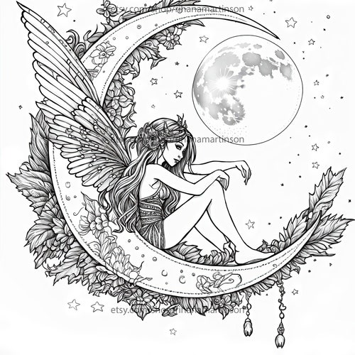 Fantasy Fairy Printable Adult Coloring Book Page Ornate - Etsy