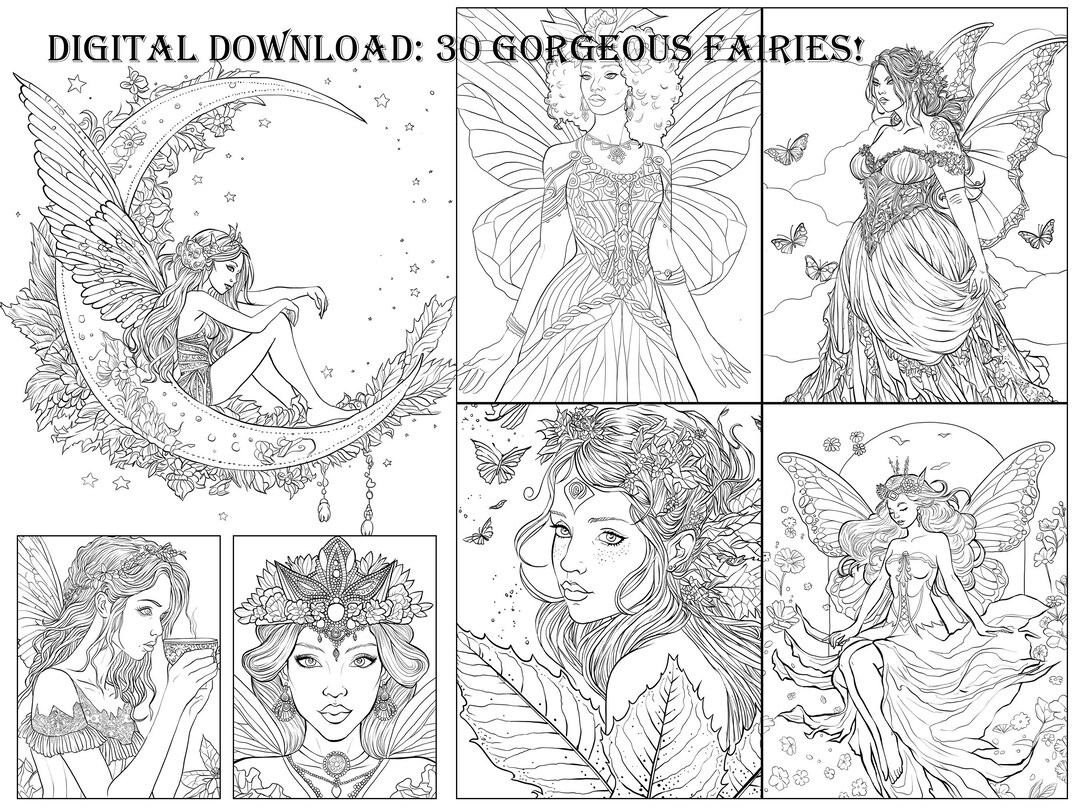 Printable Fantasy Fairy Adult Coloring Book 30 Page Art Bundle - Etsy