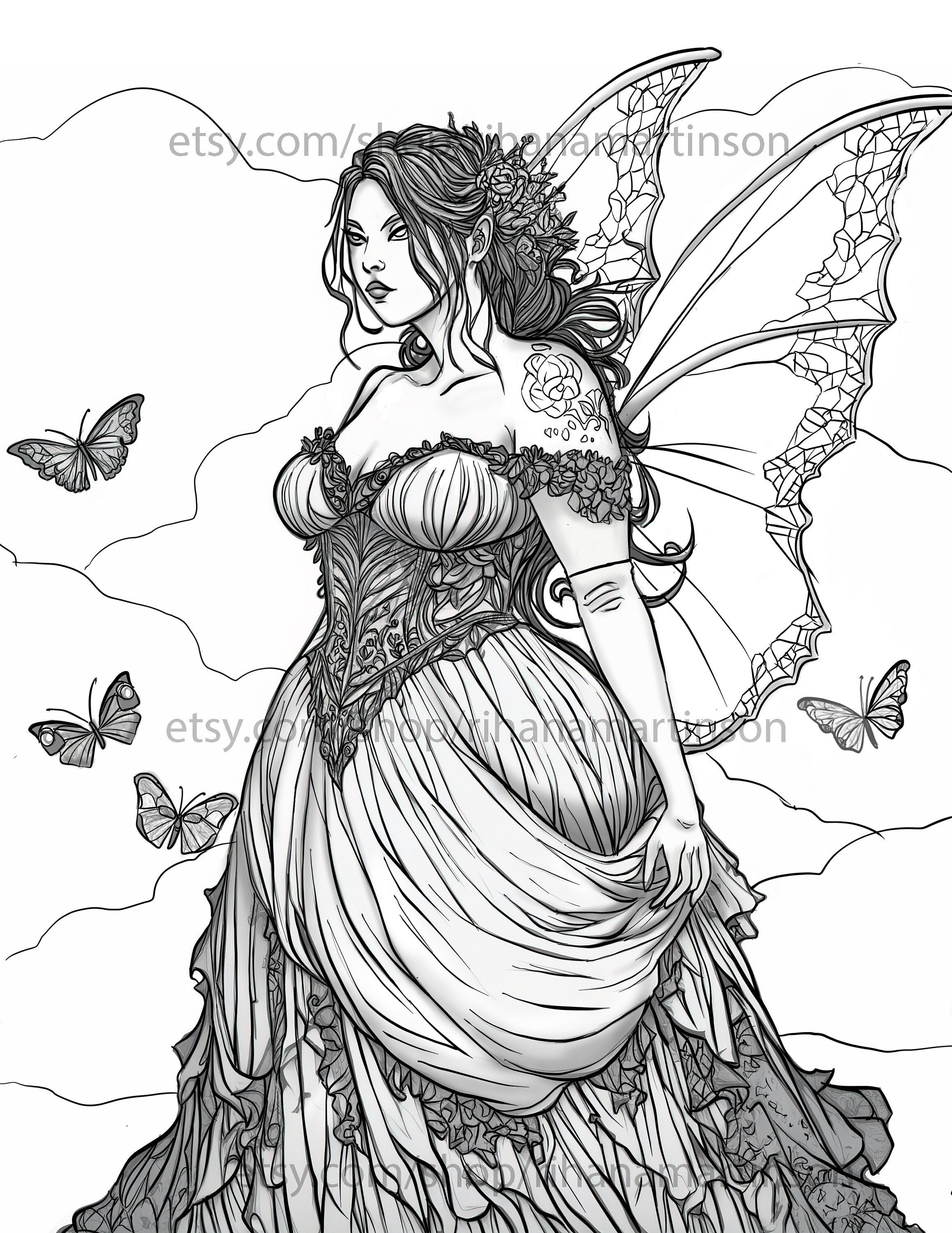 Gothic Fairy Coloring Pages For Adults