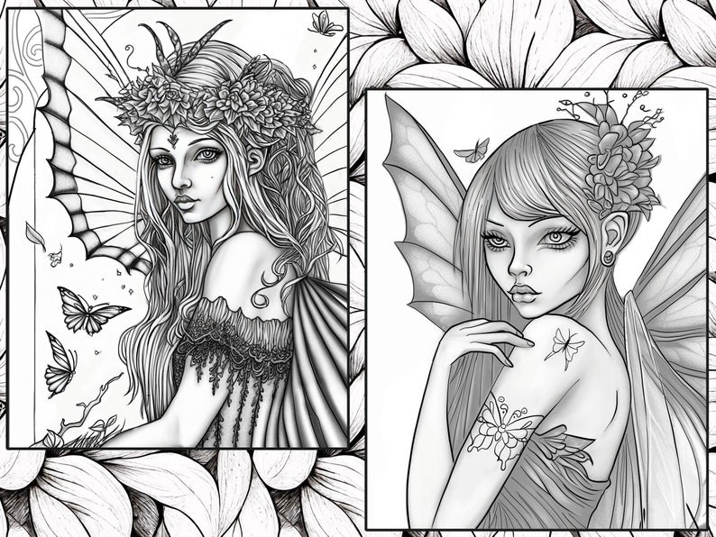 Printable Gothic Fairy Adult Coloring Book Twelve Page Art - Etsy