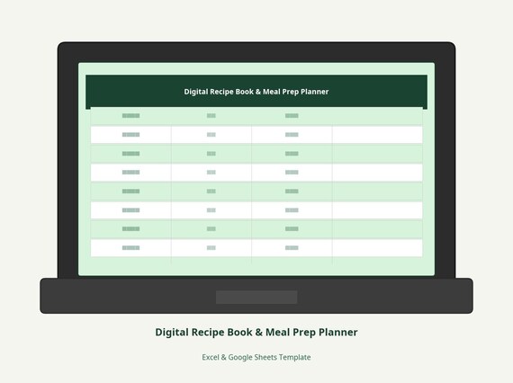 Digital Recipe Book Spreadsheet | Meal Prep Planner Excel | Google Sheets Cookbook | Shopping List Template | Kitchen Organizer
