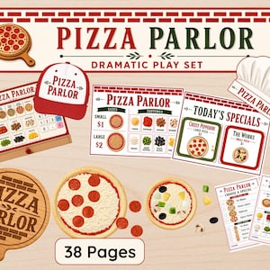 Pizza Parlor Dramatic Play Set | Pretend Restaurant Printable (38 Pages PDF)