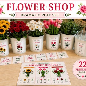 Blomsteraffär Dramatisk lekset | Förskoleaktivitet för blomstermarknad med Montessori (digital nedladdning)